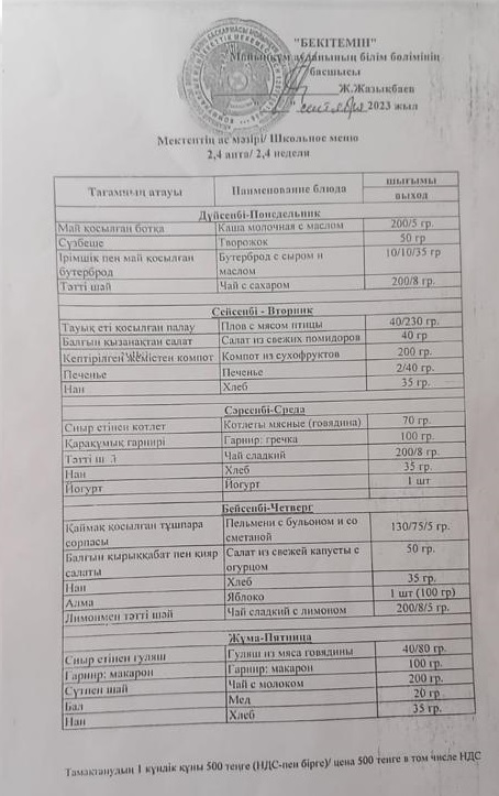 №2 орта мектеп Мәзір